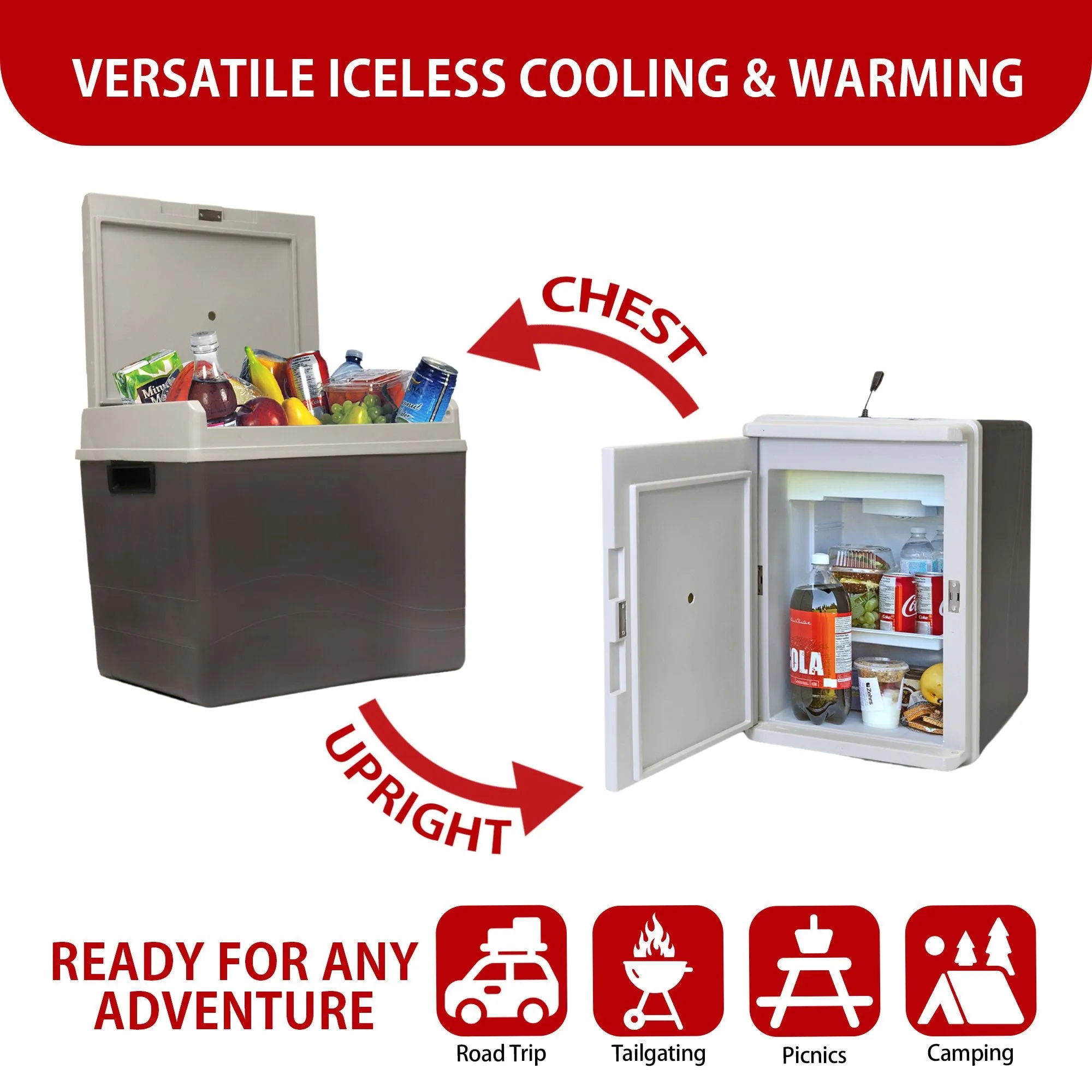 Koolatron 12V Electric Cooler/Warmer, 38L (40qt) Thermoelectric Car Fridge, Reversible Door, 12 Volt DC Connection, Plug In Iceless Portable Refrigerator, For Work Travel Vehicle Truck RV, Gray