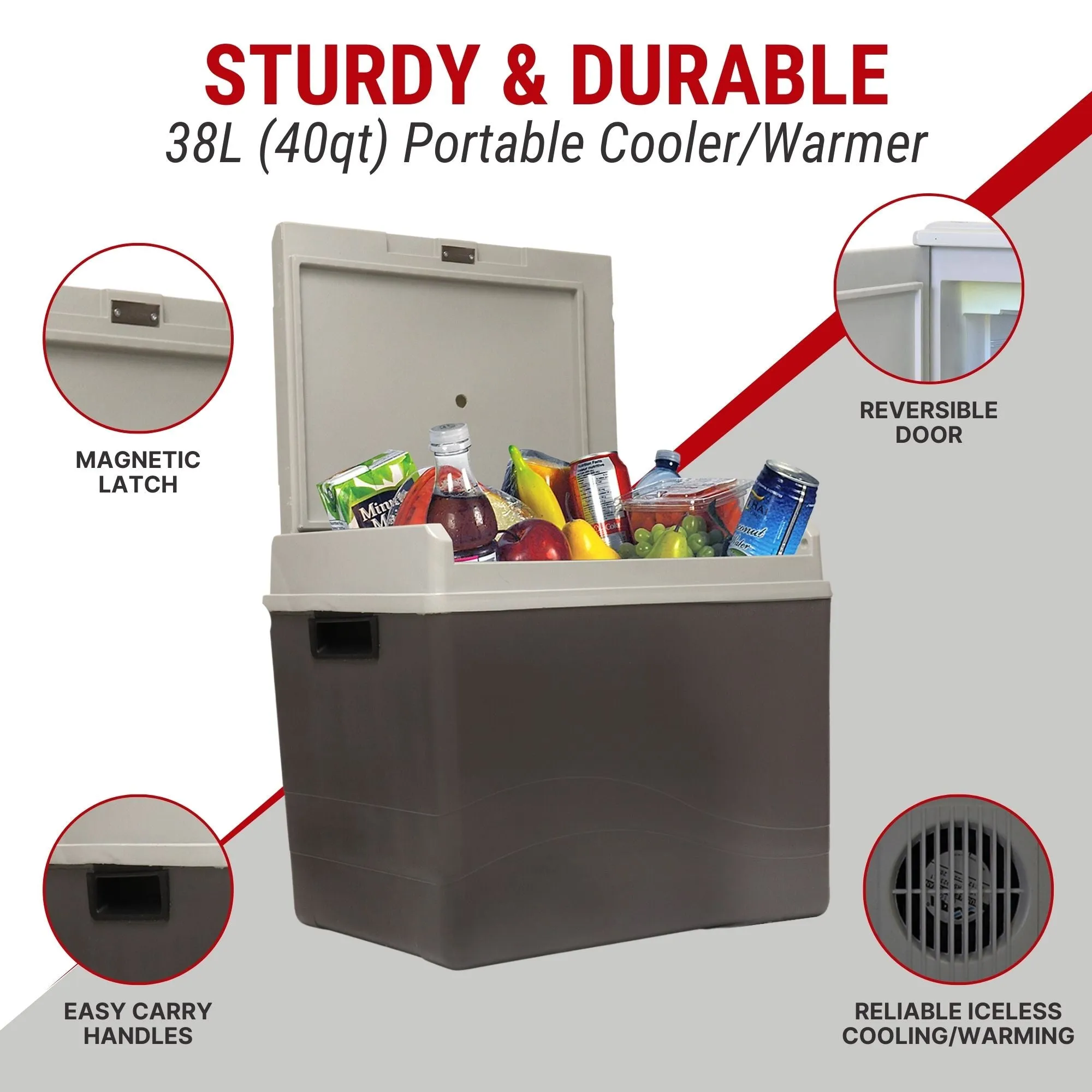 Koolatron 12V Electric Cooler/Warmer, 38L (40qt) Thermoelectric Car Fridge, Reversible Door, 12 Volt DC Connection, Plug In Iceless Portable Refrigerator, For Work Travel Vehicle Truck RV, Gray
