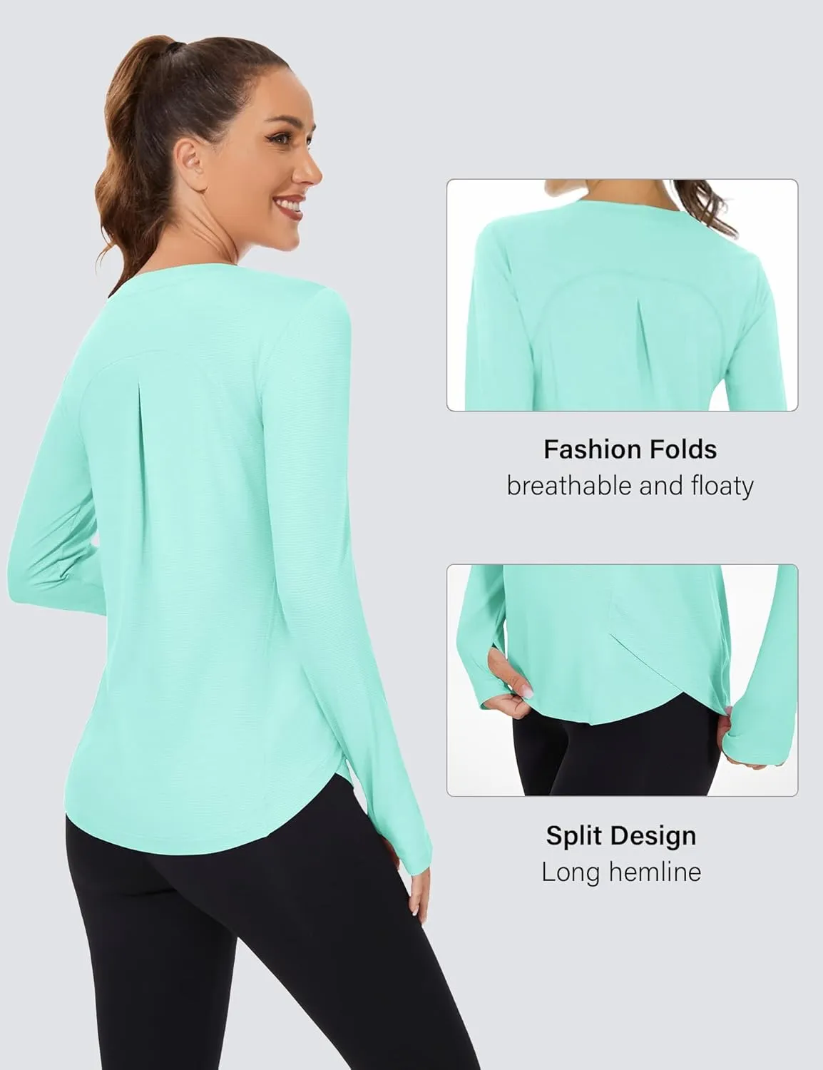 KTILG Women's Long Sleeve UPF 50  Sun Protection T-Shirts Boat Neck Lightweight Quick Dry Hiking Outdoor Top with Thumb Hole
