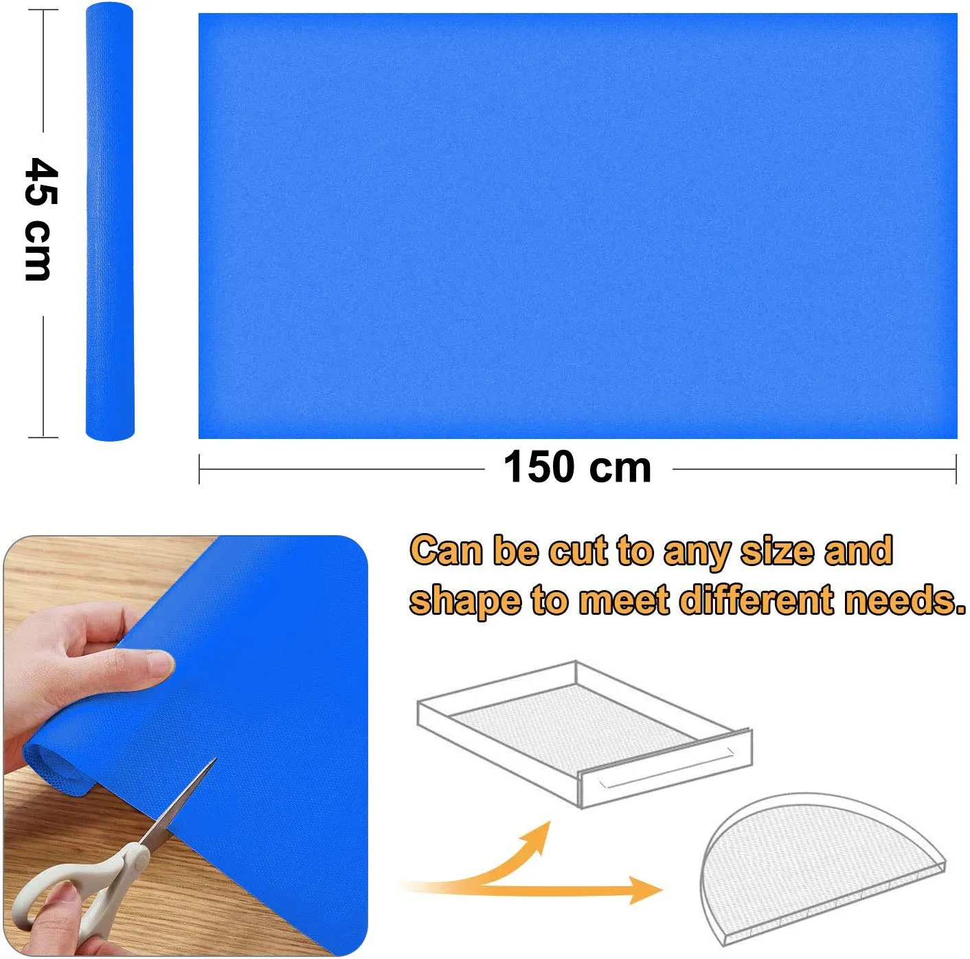 Kuber Industries Duty Diamond/Dots Shelf Liners, Non-Slip Drawer Liner Cabinet Pad Refrigerator Mat No Odor for Home and Kitchen-45X150 cm (1.5 Mtr,Blue)-KUBMART11703