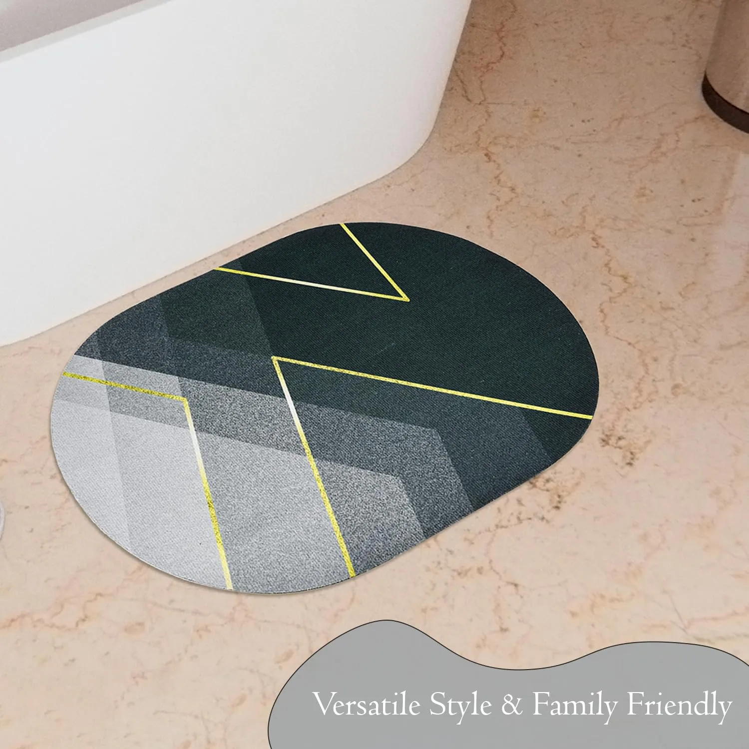 Kuber Industries Oval Bathmat | Soft Anti Skid Door Mat | Non Woven Floor Mat for Home | Non-Slip Mat for Shower-Bathtub | HY057 | Black & Gray