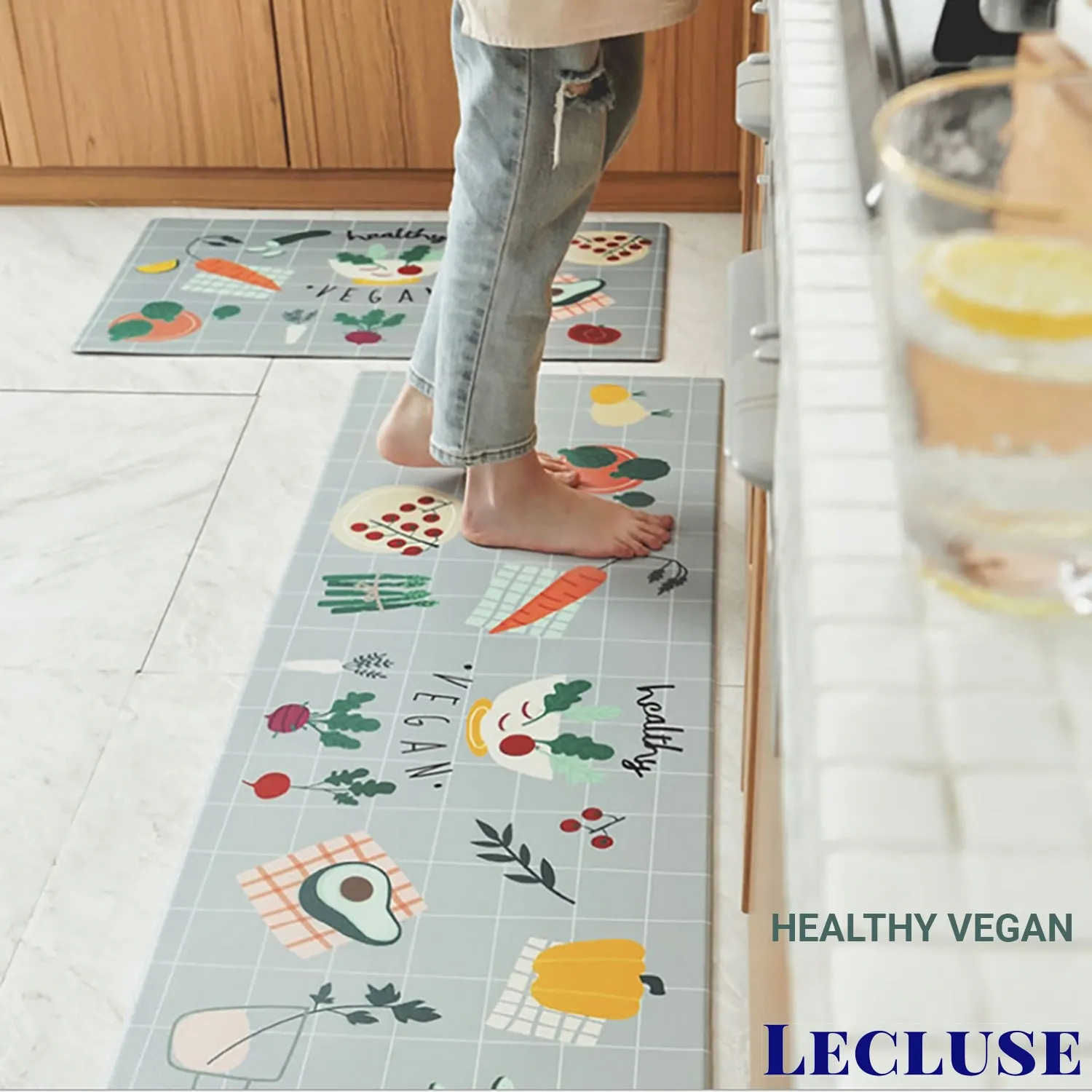 Lecluse Kitchen Non-Slip Mat Home Floor Carpet Rug Waterproof Anti-Oil PVC