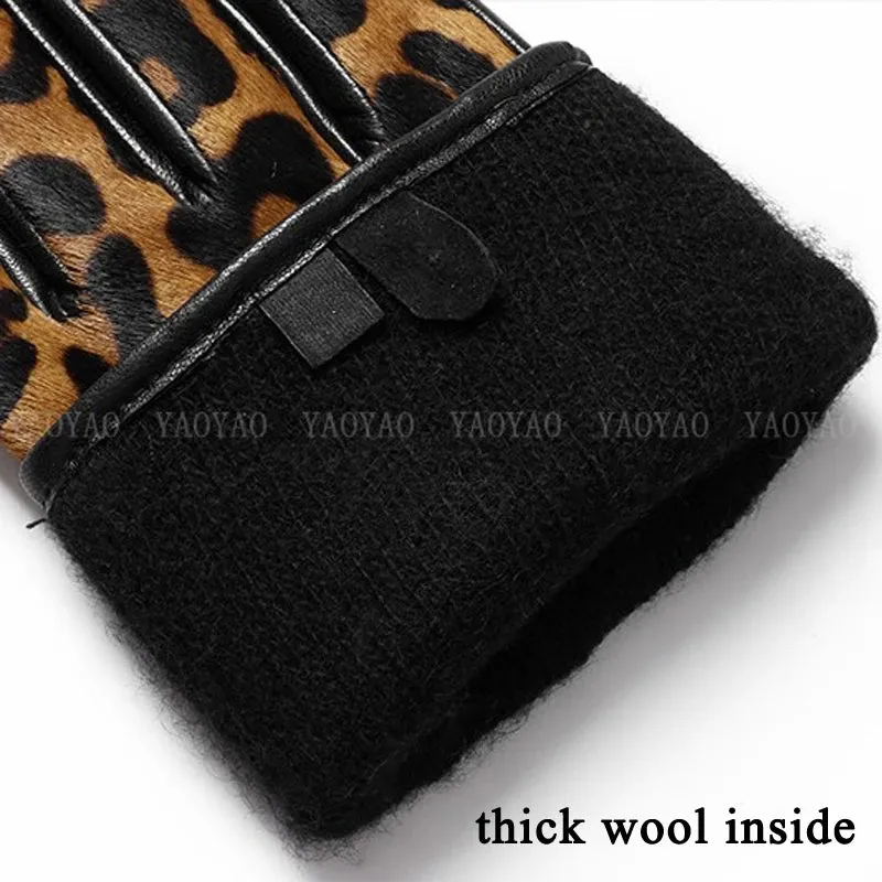 Leopard Print Genuine Leather Warm Gloves