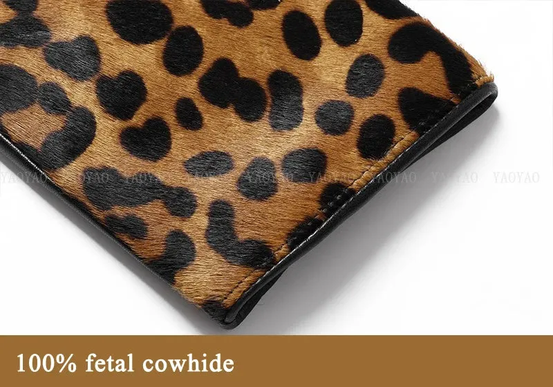 Leopard Print Genuine Leather Warm Gloves