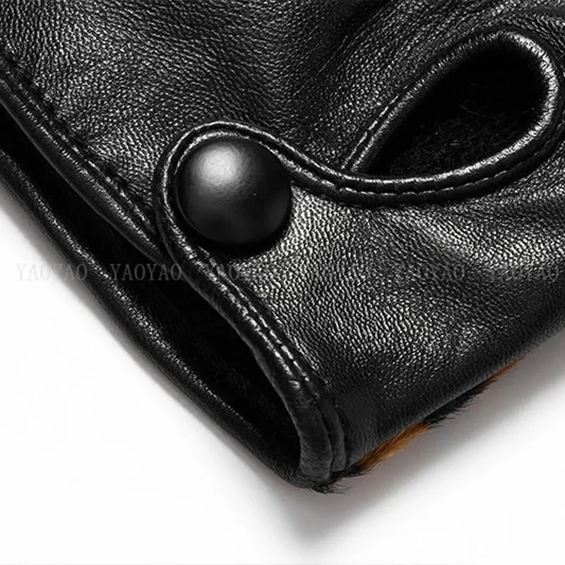 Leopard Print Genuine Leather Warm Gloves