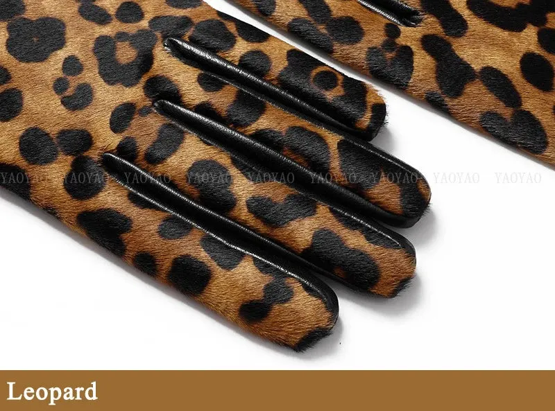 Leopard Print Genuine Leather Warm Gloves