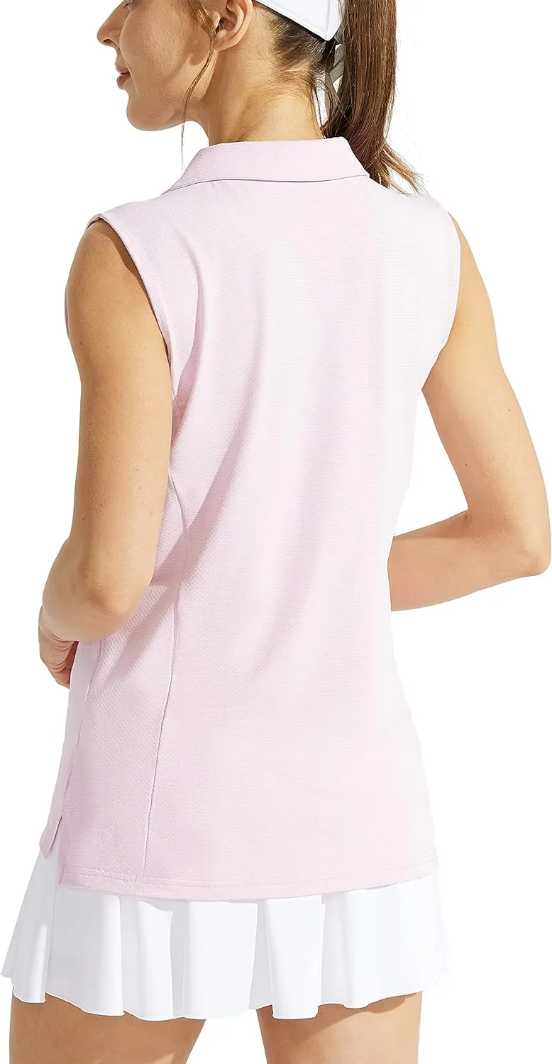 Looleafy Women's Sleeveless Golf Shirt Quick Dry Tennis Tank Tops Golf Polo Shirts for Women with Collar