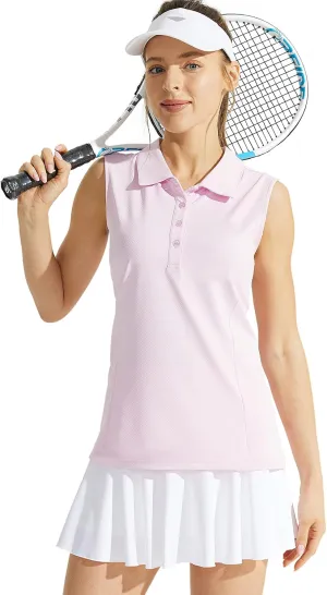 Looleafy Women's Sleeveless Golf Shirt Quick Dry Tennis Tank Tops Golf Polo Shirts for Women with Collar