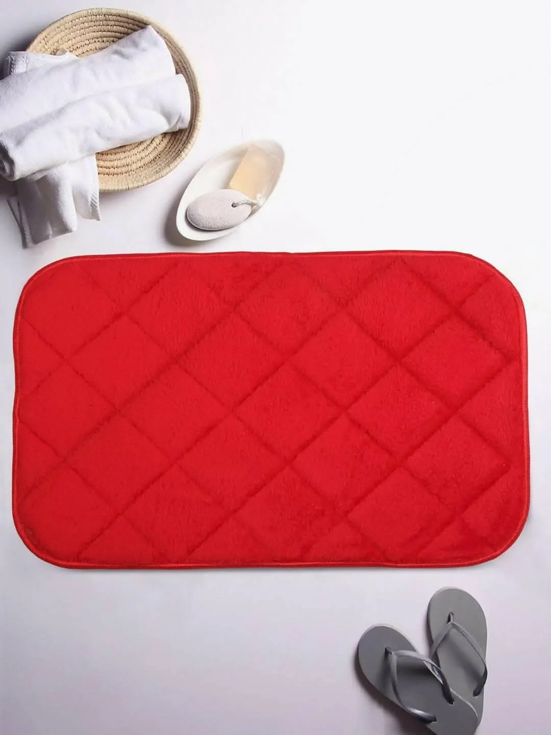 Lushomes Red Memory Foam Bathroom Mat: Anti-Slip, 12x20 Inches
