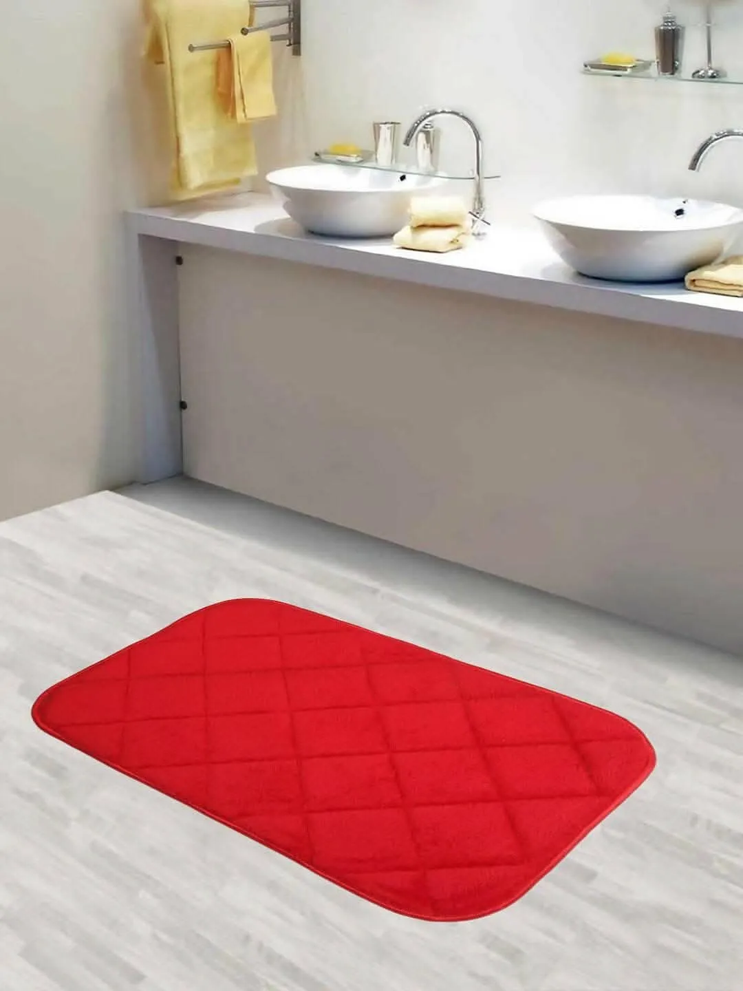 Lushomes Red Memory Foam Bathroom Mat: Anti-Slip, 12x20 Inches