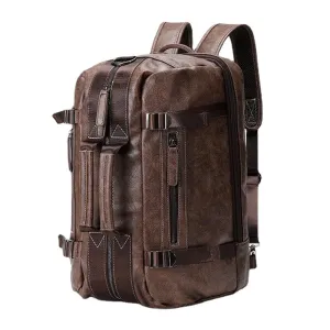 Men Multi-purpose PU Leather Backpack 15.6 Inch Large Capacity Multi-pocket Laptop Bag Handbag Crossbody Bags