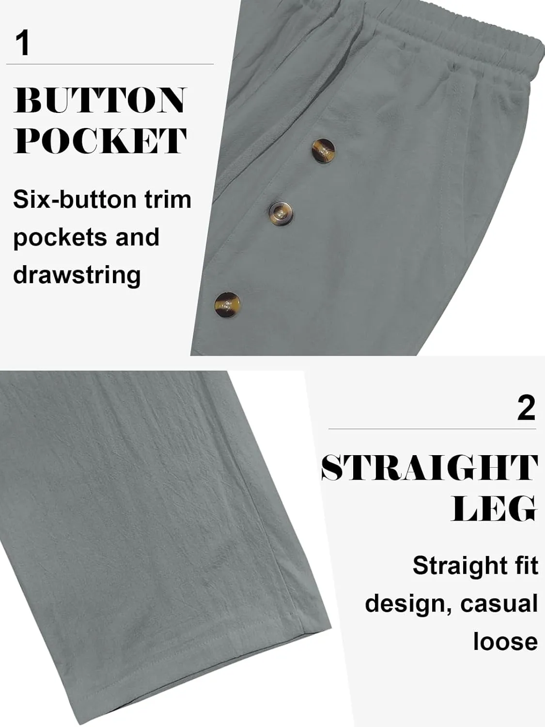 Mens Cotton Linen Pants Casual Summer Vacation Baggy Beach Pants Buttoned Drawstring Yoga Trousers with Pockets