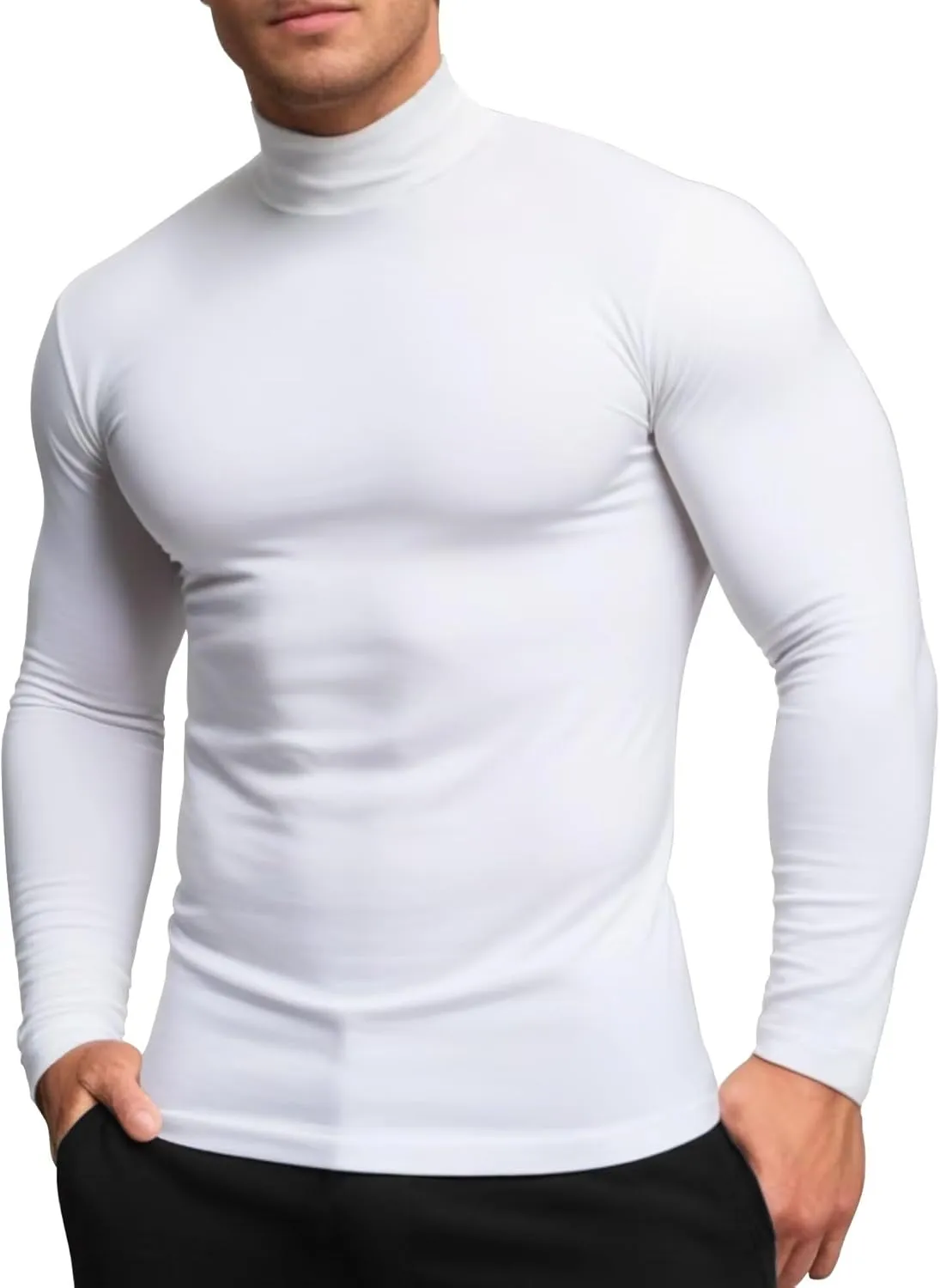 Mens Mock Turtleneck Long Sleeve Shirts, High Neck Thermal Base Layer
