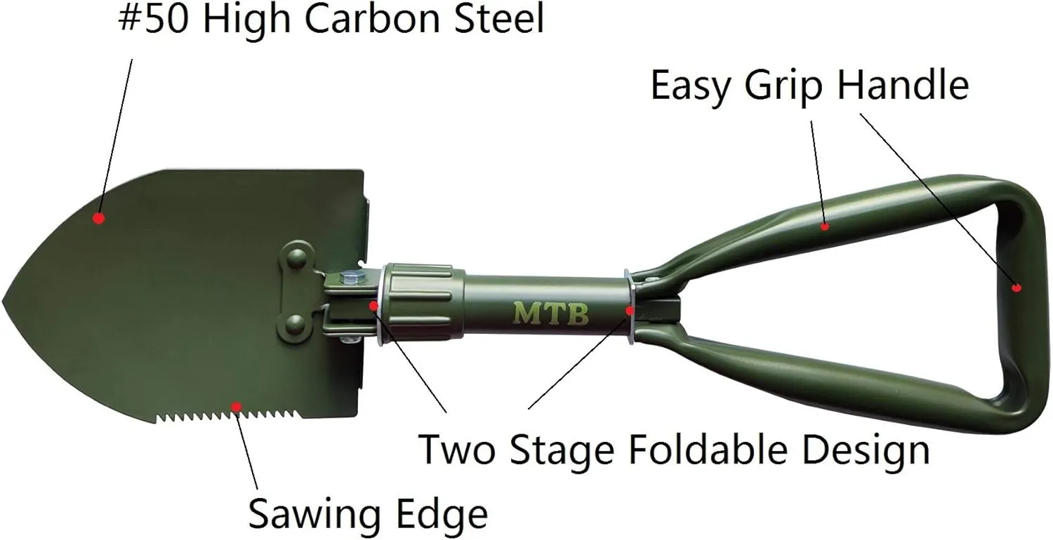 Military Folding Shovel Camping Shovel,High Carbon Steel Entrenching Tool w/Wood Saw Edge and Tactical Carry Case, 18.3 Inch, Green