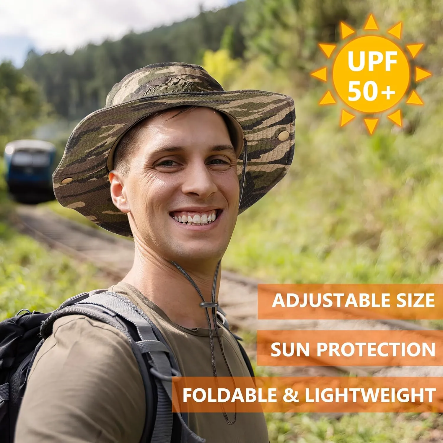 Obling Sun Hat for Men Women, Fishing Hat UPF 50 Wide Brim Bucket Hat Safari Boonie Hat