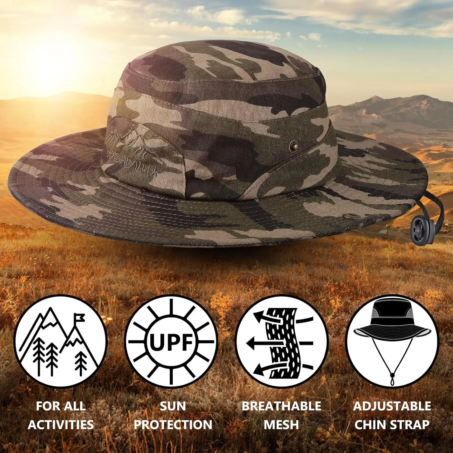 Obling Sun Hat for Men Women, Fishing Hat UPF 50 Wide Brim Bucket Hat Safari Boonie Hat