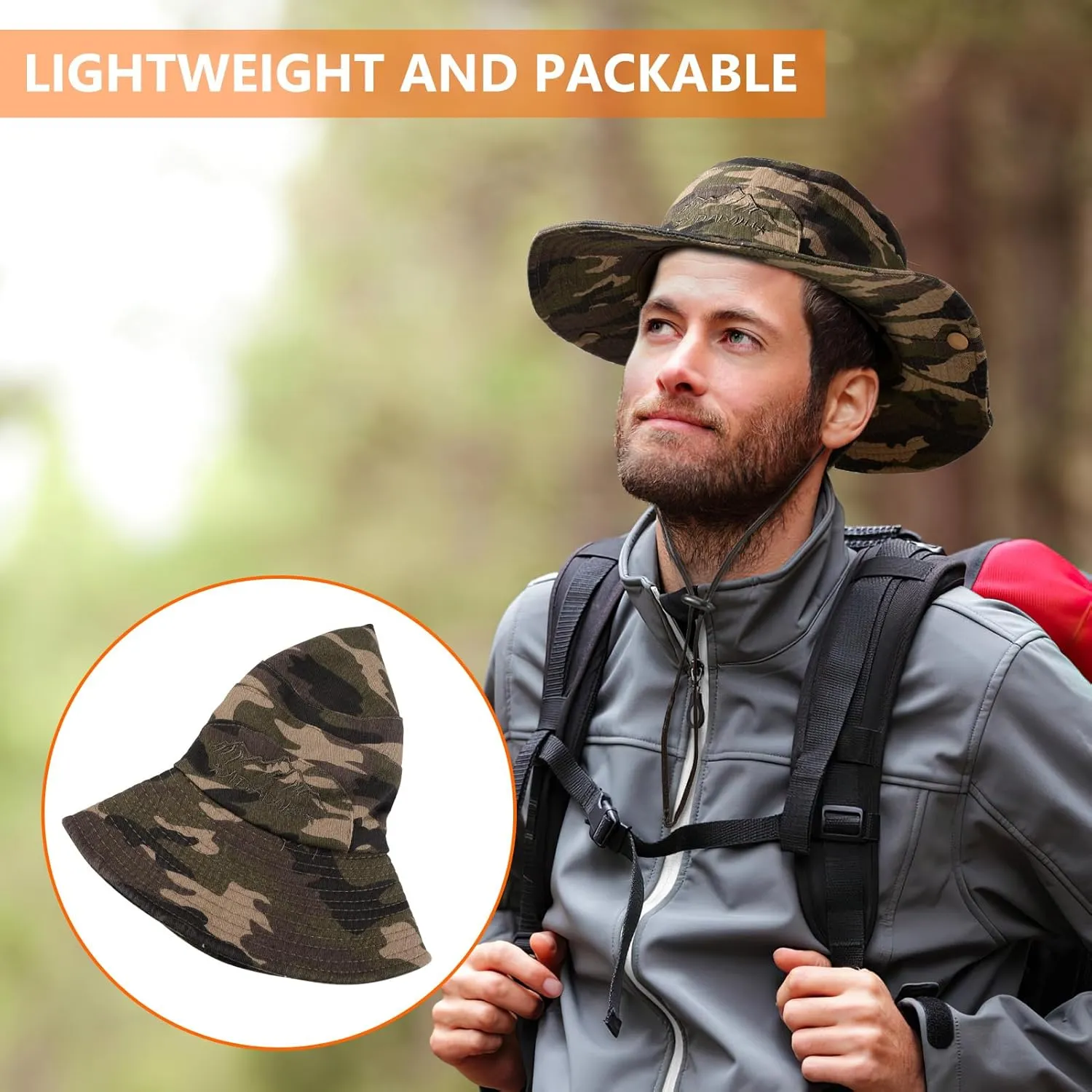 Obling Sun Hat for Men Women, Fishing Hat UPF 50 Wide Brim Bucket Hat Safari Boonie Hat