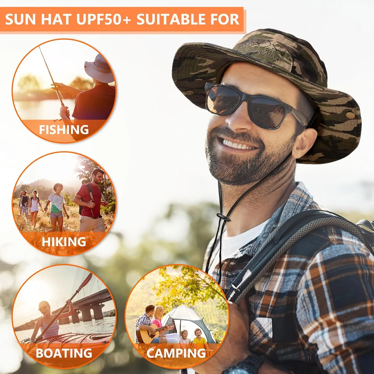 Obling Sun Hat for Men Women, Fishing Hat UPF 50 Wide Brim Bucket Hat Safari Boonie Hat