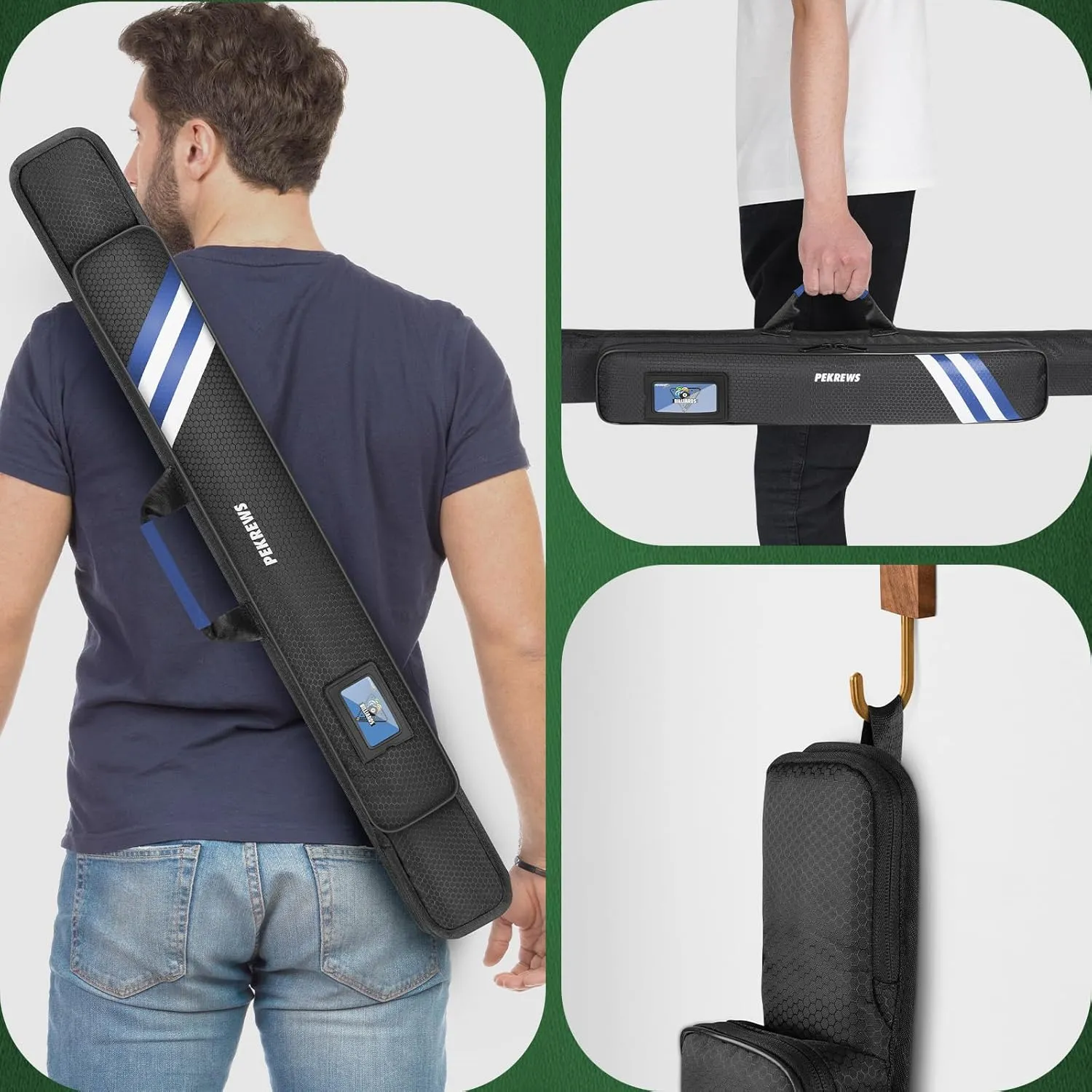 Pool Cue Case, Soft Pool Stick Case 1x1 Holds 1 Butt and 1 Shaft with Queue Zipper Pocket, Sturdy Polyester Billiard Cue Bag with Shoulder Strap Handle, Billiard Stick Bag for Men and Women