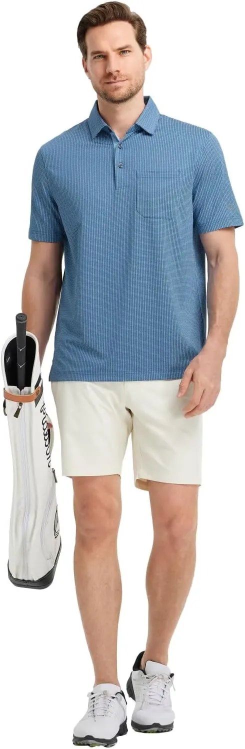 Rouen Mens Golf Shirts Short Sleeve Dry Fit Jacquard Performance Moisture Wicking Casual Pocket Collared Polo Shirts for Men