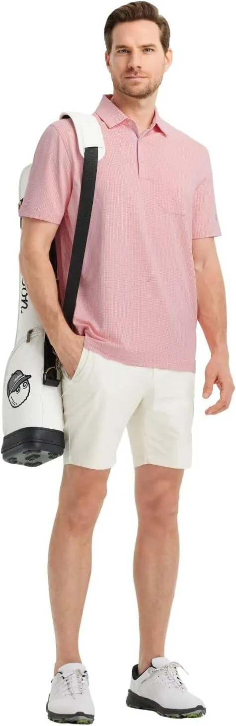 Rouen Mens Golf Shirts Short Sleeve Dry Fit Jacquard Performance Moisture Wicking Casual Pocket Collared Polo Shirts for Men