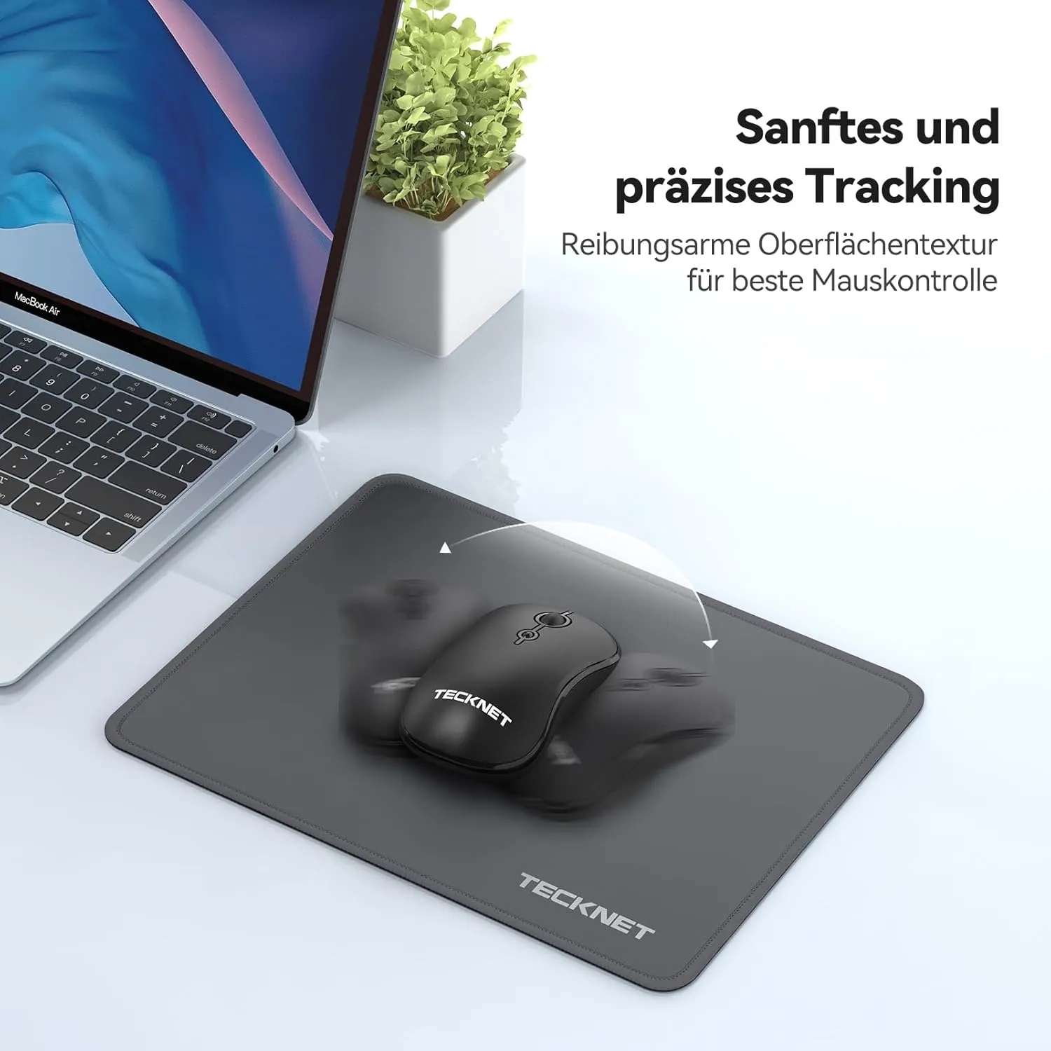 TECKNET Mouse Pad with Anti-fray Stitchin, Waterproof Surface & Non-Slip Rubber Base with Stitched Edges Gaming Mouse Mat for LaptopCompatible with Laser and Optical Mice - Dark Gray