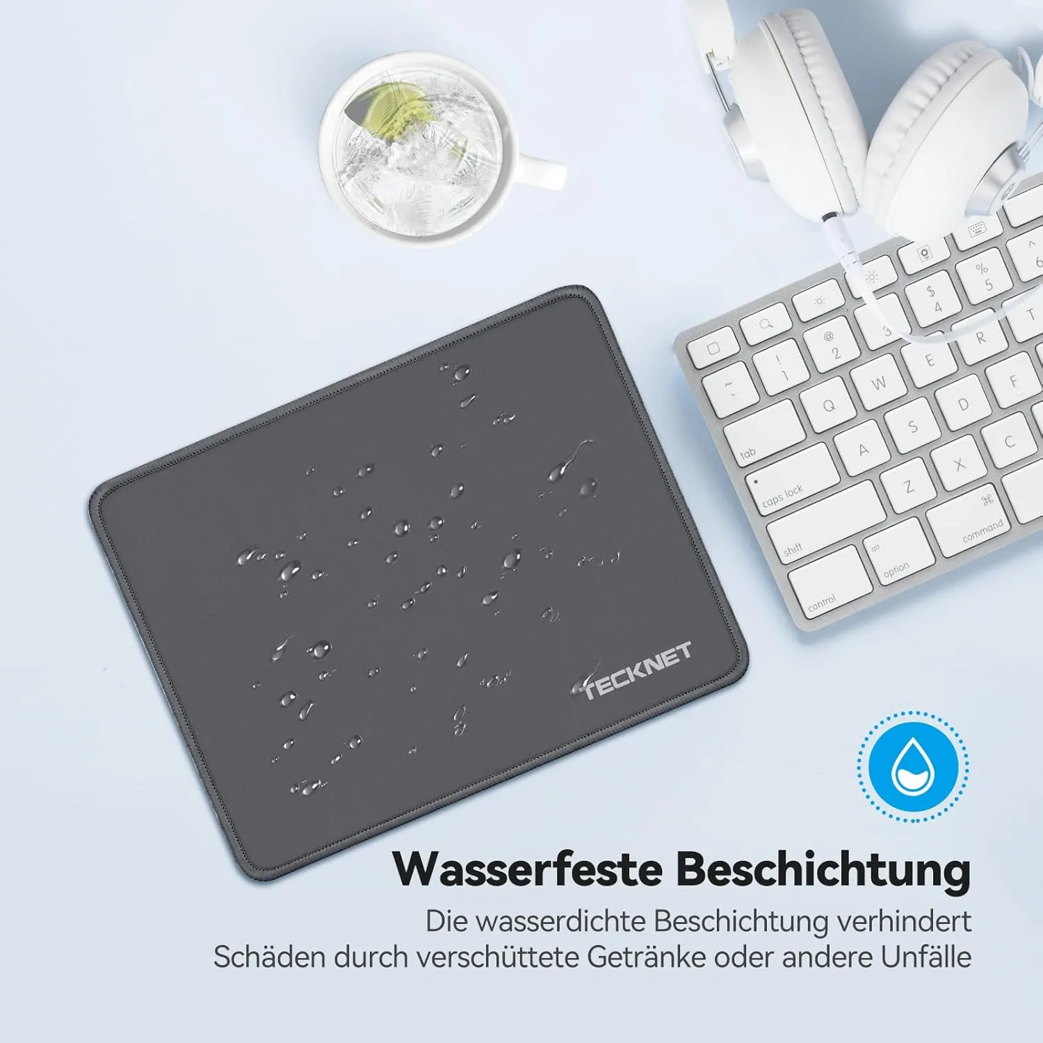 TECKNET Mouse Pad with Anti-fray Stitchin, Waterproof Surface & Non-Slip Rubber Base with Stitched Edges Gaming Mouse Mat for LaptopCompatible with Laser and Optical Mice - Dark Gray