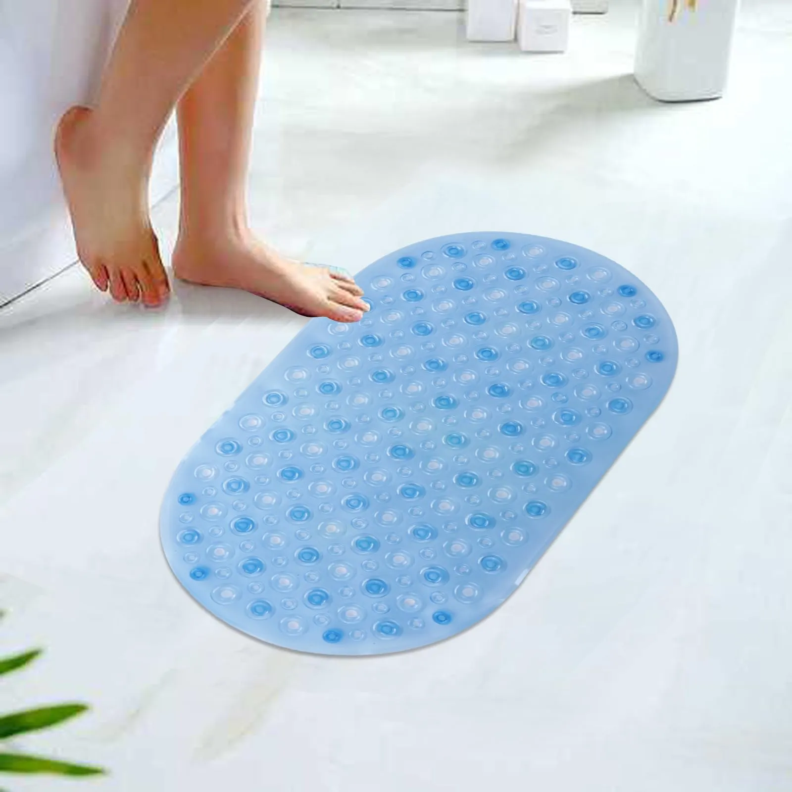 UMAI X SAVYA Home Oval Bathroom Floor Mat PVC/Non-Slip & Soft/Light Weight Mat for Living Room, Anti Skid Mat for Bathroom Floor/Shower Mat/Multipurpose Mat (Purple) (Blue)