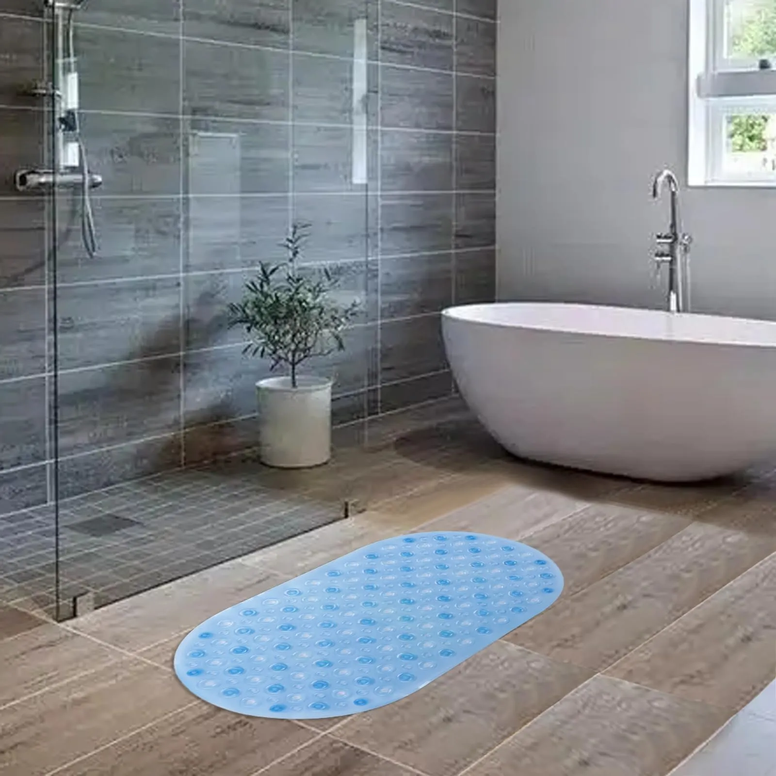 UMAI X SAVYA Home Oval Bathroom Floor Mat PVC/Non-Slip & Soft/Light Weight Mat for Living Room, Anti Skid Mat for Bathroom Floor/Shower Mat/Multipurpose Mat (Purple) (Blue)