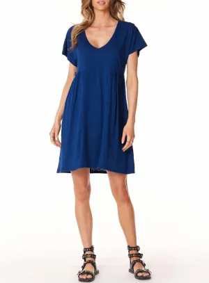 V-Neck Shirred T-Shirt Dress
