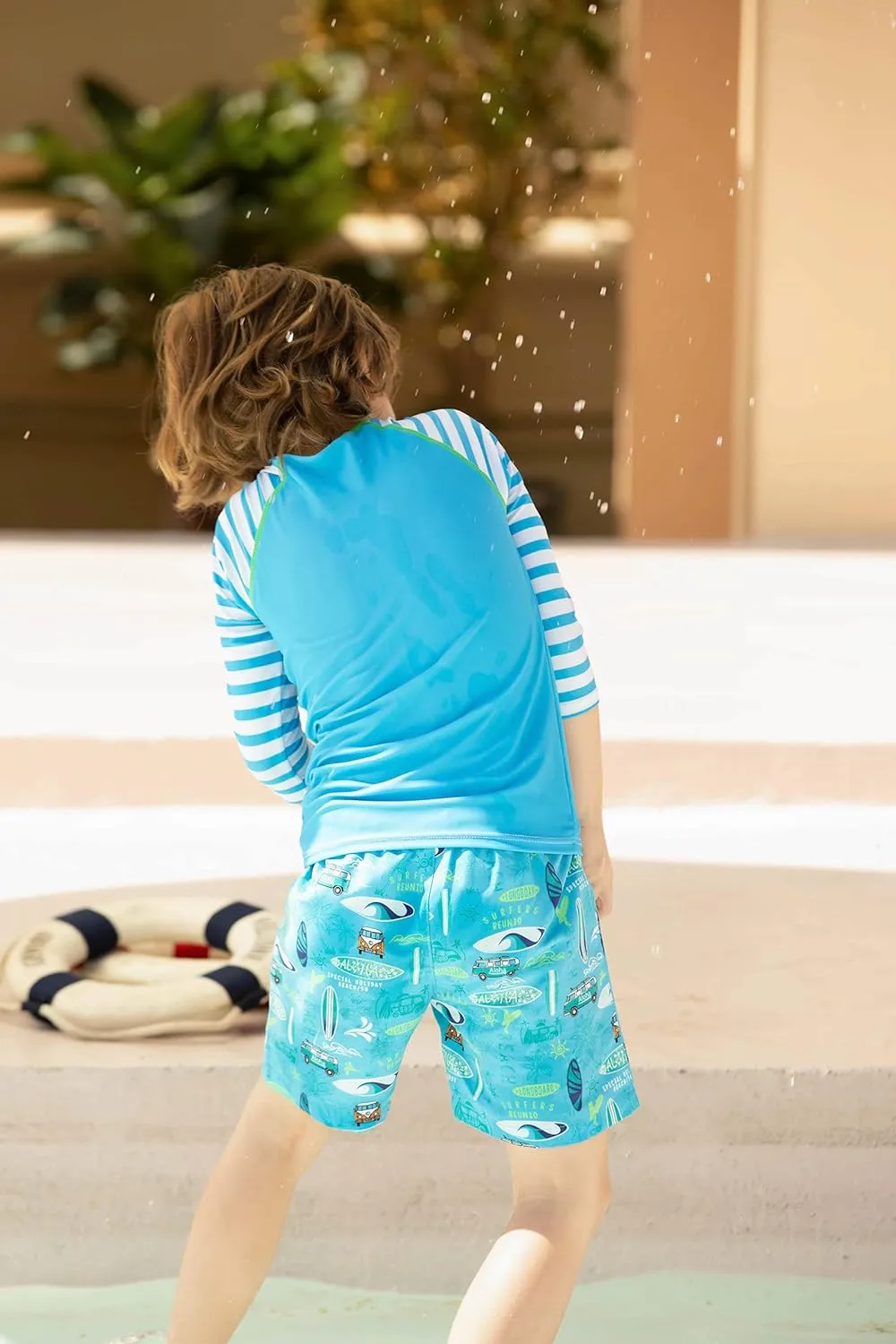 weVSwe Toddler Boys UPF 50  2PC Rash Guard Set Swim Trunks Long Sleeve Swimsuits