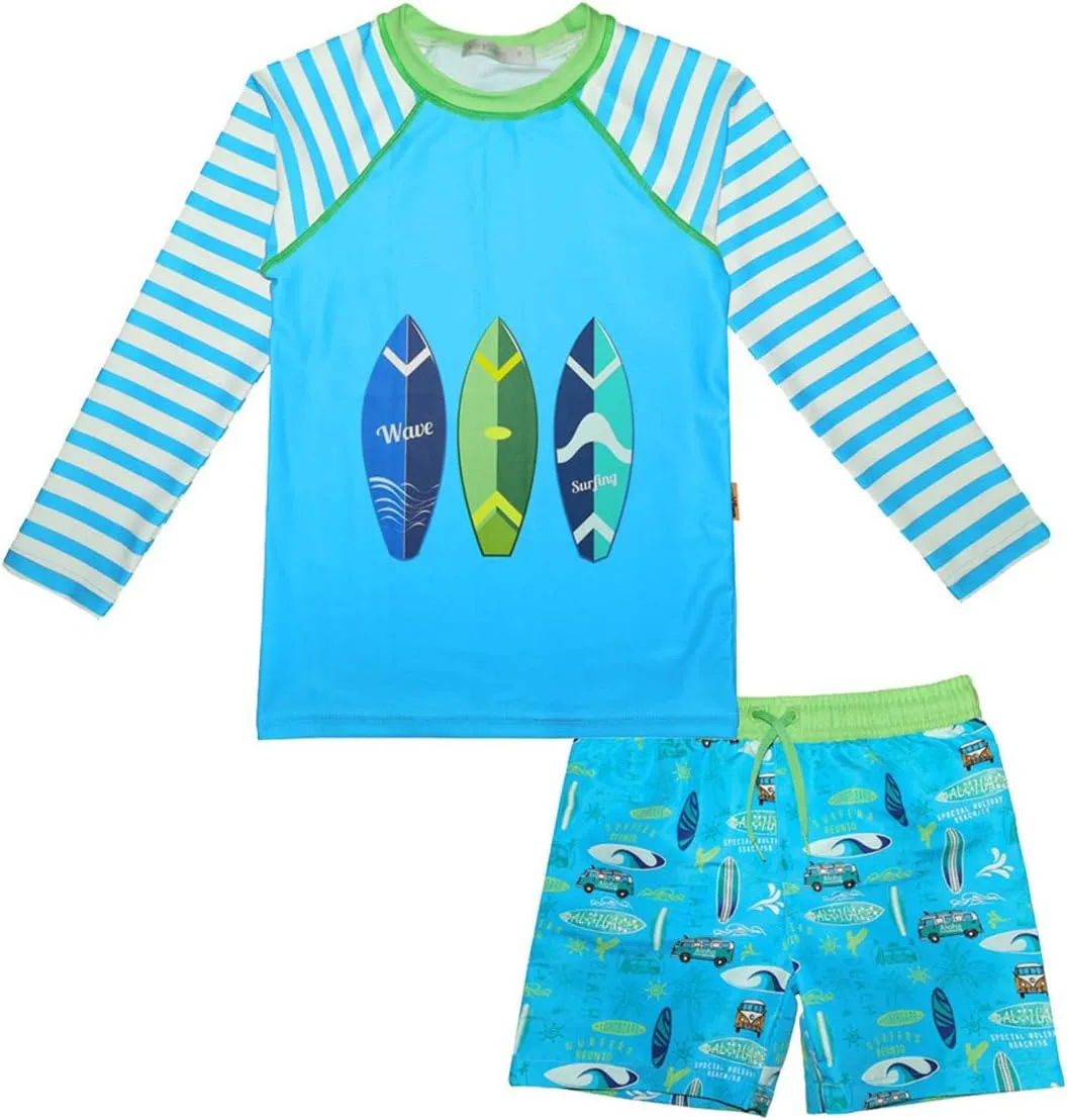 weVSwe Toddler Boys UPF 50  2PC Rash Guard Set Swim Trunks Long Sleeve Swimsuits
