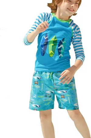 weVSwe Toddler Boys UPF 50  2PC Rash Guard Set Swim Trunks Long Sleeve Swimsuits