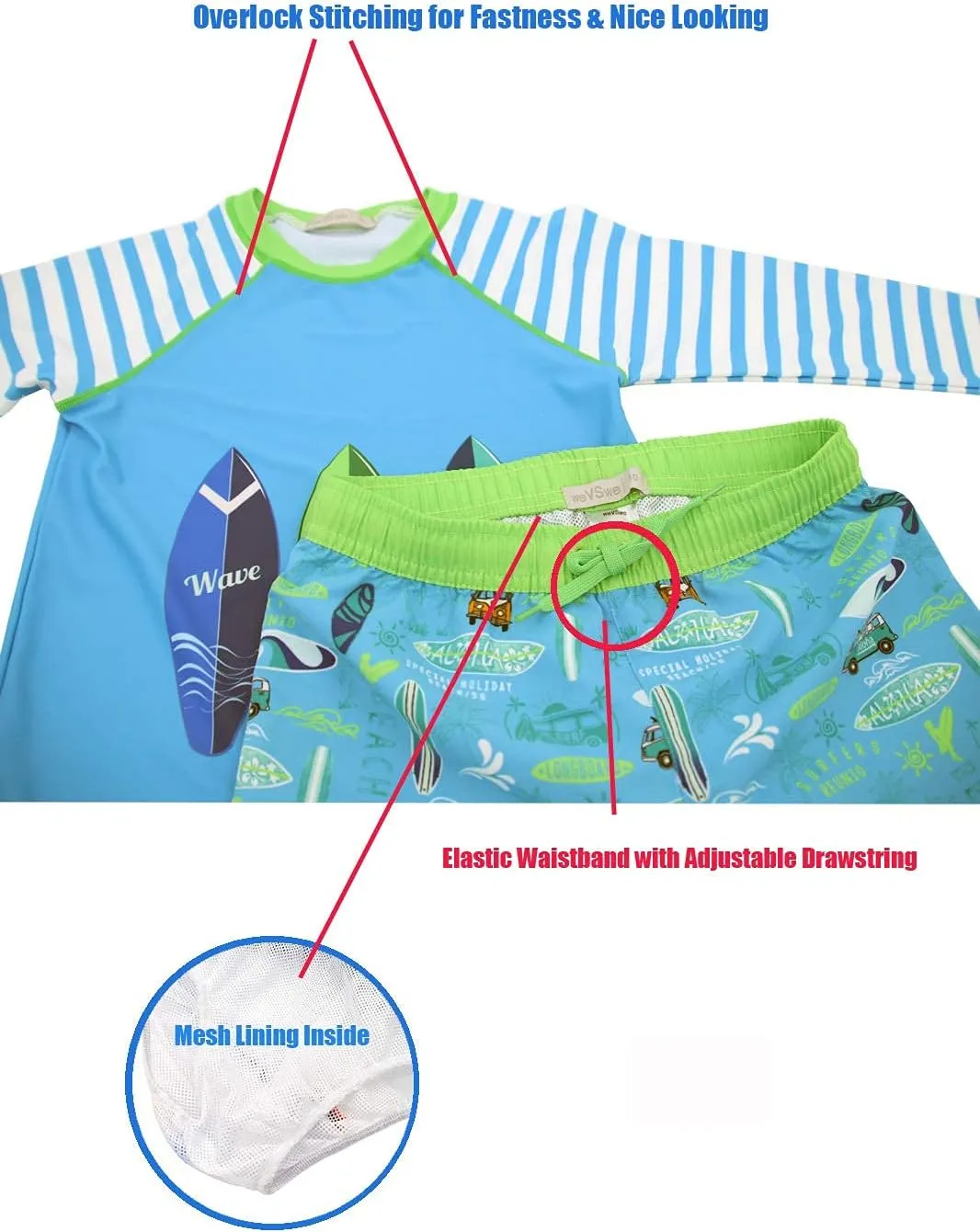weVSwe Toddler Boys UPF 50  2PC Rash Guard Set Swim Trunks Long Sleeve Swimsuits