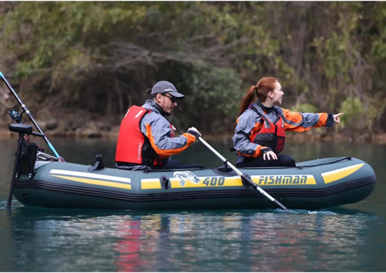 YUEWO Inflatable Boat, PVC Fishing Kayak 1/2 Person Inflatable Raft Boat Thicken with 2 Paddles for Fishing Lake Touring