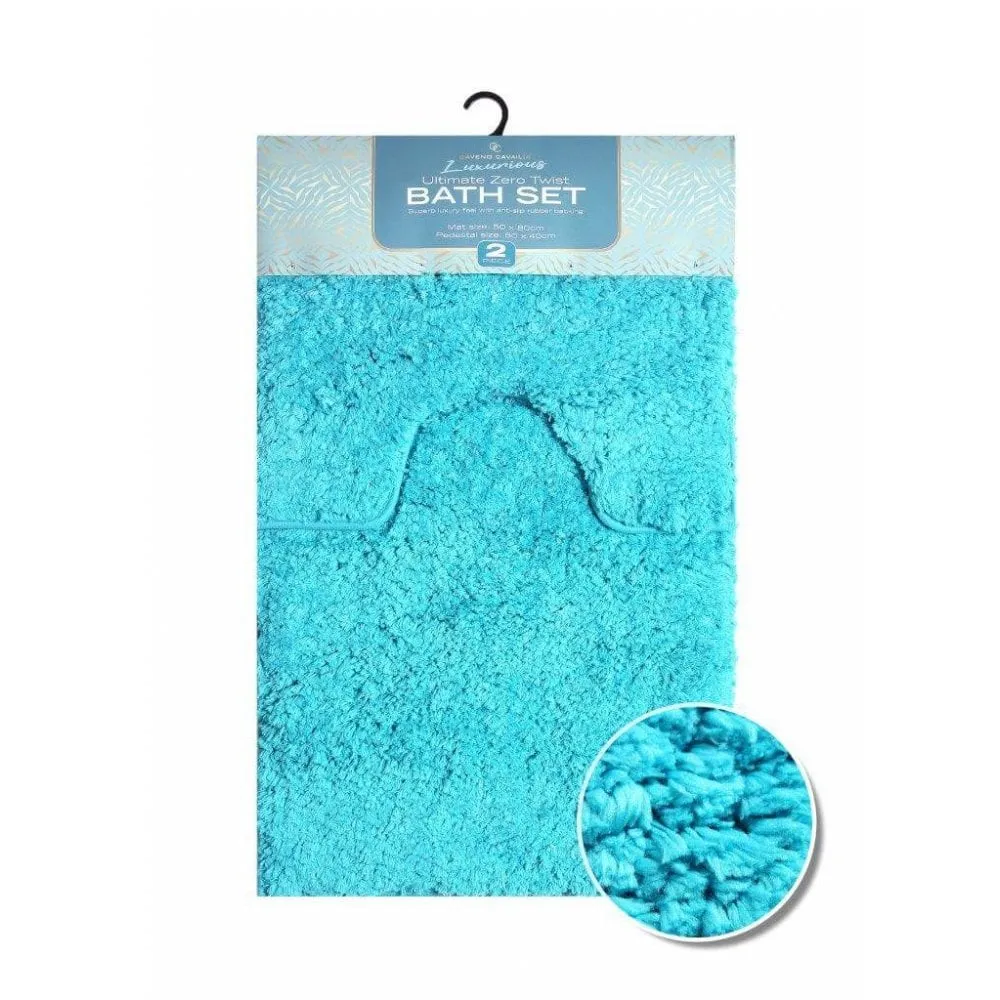 Zero Twist Bath Mat 2 Piece Set - Aqua